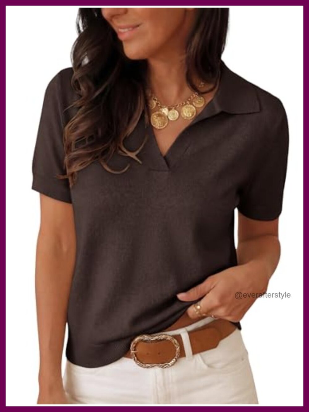 Women Short Sleeve Wool Blend Polo Sweater Business Casual